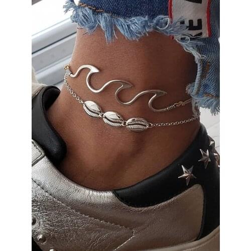 Stillgirl 2Pcs Bohemia Wave Shell Anklets for Women Trendy Chains Kpop Y2k Couple Gift Fashion Jewelry Summer Beach Accessories