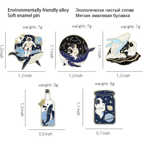 20/Lot Whale Cosmonaut Planet Drifting Bottle Badge Alloy Metal Brooch Figures Pin For Lapel Action Figure Toy