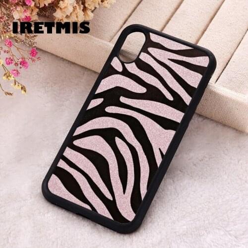 Iretmis 5 5S SE 2020 Phone Cover Cases for iPhone 6 6S 7 8 Plus X Xs Max XR 11 12 MINI Pro Rubber Silicone Glitter Pink Zebra