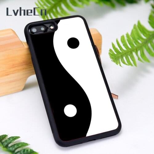 LvheCn Silicone Rubber Phone Case Cover for iPhone 6 6S 7 8 Plus X XS XR 11 12 Mini Pro Max Yin Yang Black White