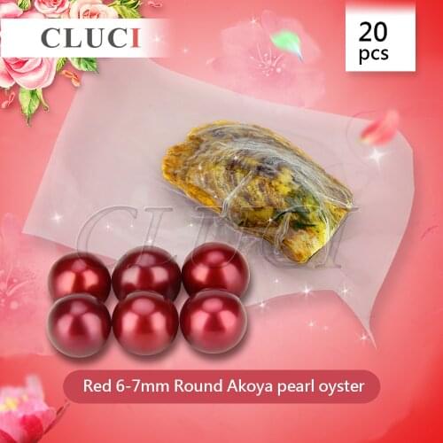CLUCI 20pcs Natural Saltwater Vacuum-pack Love Wish Pearl Oyster Christmas Red Round 6-7mm DIY Bracelet/Necklace Making WP090SB