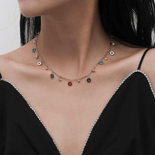 Elegant Temperament Colorful Round Circle Zircon Beads Charms Choker Necklace for Women Vintage Geometric Necklace Jewelry Gift