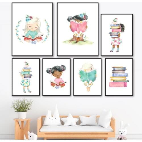 Cute Girl Reading Education School Learn Nursery Wall Art Canvas Painting Posters And Prints Wall Pictures Baby Girl Room Decor