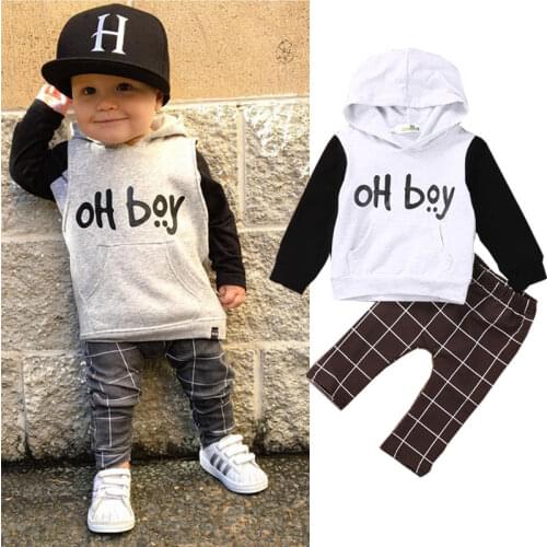 2pcs Newborn Baby Boy Clothes Set Letter Printed Long Sleeve Hooded Sweatshirt Tops Pant Outfit Toddler Kids Clothing Set 0-4Y