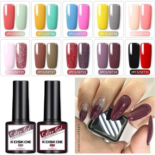 KOSKOE 8ml Nail Gel Polish Set 2 Pcs Spring Summer Color Gel SET Soak Off UV LED Gel Varnish Soak Off Nail Art Gel Nail Polish