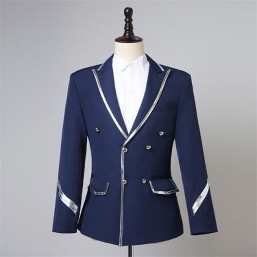 Mens blazers dress suit host emcee stage photo studio theme striped clothes terno masculino slim fit vestes de costume singer