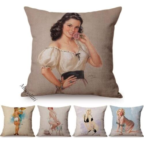 Beautiful Sexy Woman Pattern Cushion Cover Handsome Man Room Decoration Sofa Throw Pillow Case Cotton Linen Square Cushion Cover