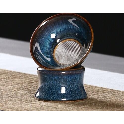 Creative Handmade Starry Sky Drawing Tea Strainer Tea Leaking Holder Ceramic Kung Fu Tea Set Blue Tea Filter Tea Ceremony LB451