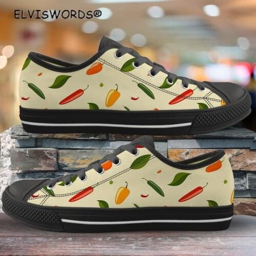 ELVISWORDS Cute Chili Design Classic Low Top Style Sneakers Comfortable Womens Vulcanized Shoes Causal Female Flats Shoes