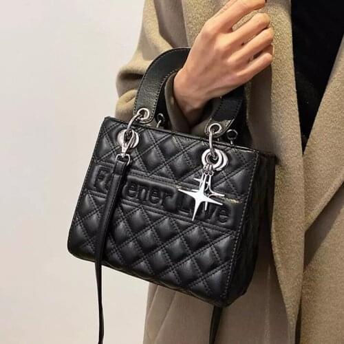Lattice Square Tote Bag 2021 Fashion New High-quality PU Leather Womens Designer Handbag Vintage Shoulder Messenger Bag Travel