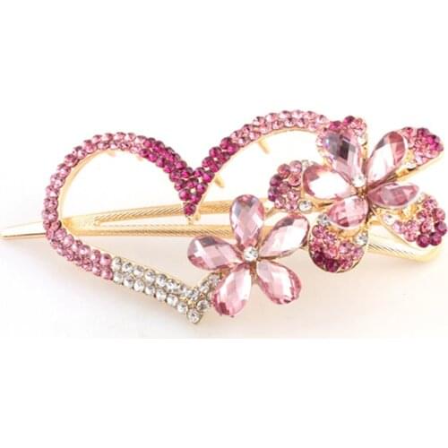 Sweet Elegant Colorful Rhinestone Flower Hollow Heart Hair Clip Women Girls Charm Fashion Crystal Hairpin Headwear