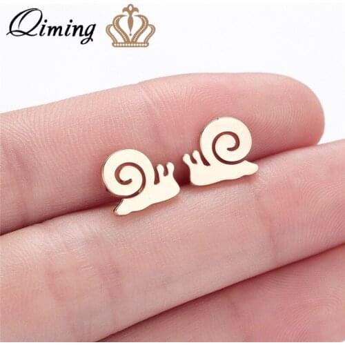 QIMING Cute Stud Earrings for Children Girls Kids Baby Jewelry Cartoon Snail Lovely Earrings Women Girls Party Birthday Gift