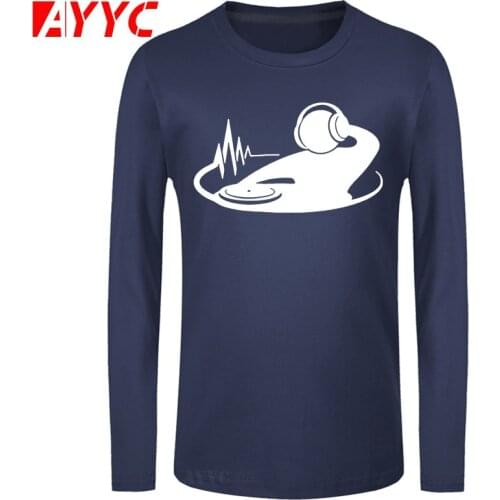 AYYC long sleeve tee Brand Mens T Shirt DJ Turntable Music Techno Club Headphone Tops Short Sleeve T-shirt For Men Hip Hop Tees