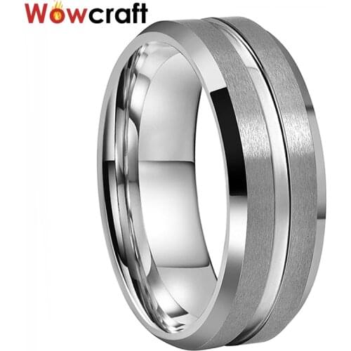 Mens Womens 6mm 8mm Tungsten Carbide Steel Rings Wedding Bands Matted Finish with Groove Beveled Edges Comfort Fit