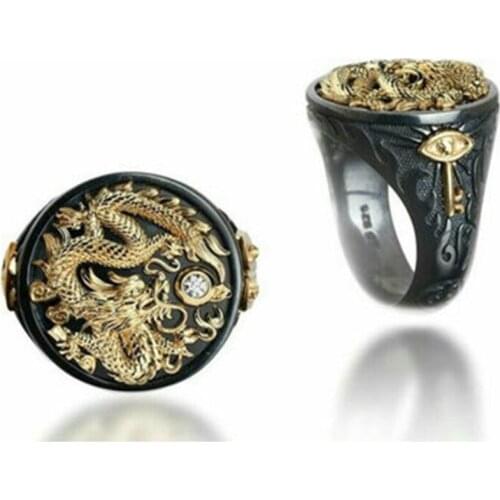 Vintage Dragon Rings for Men Black Gun Animal Male Ring Fashion Gothic Punk Ring Party Jewelry Chinese Style