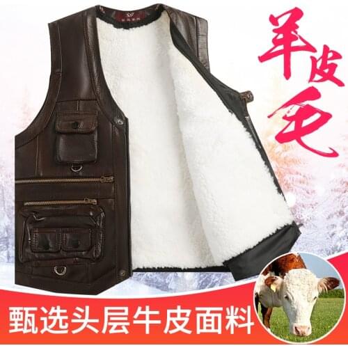 2021 Autumn and Winter Genuine Leather Vest Mens Fur Integrated Thickened Black Sheepskin Vest