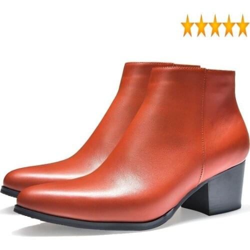 Heels New Winter Mens High Real Leather Pointed Toe Zip Plush Warm Ankle Boots Work Safety Career Wedding Party Men Shoes