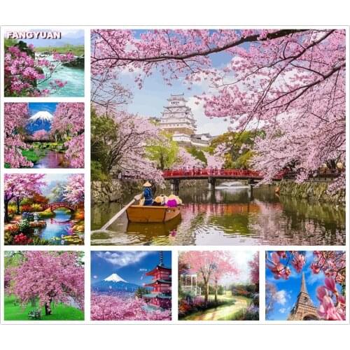 Full Square Round Drill 5D Diy Diamond Painting Pink Flower Tree 3D Embroidery Cross Stitch Kits 5D Rhinestone Home Decor Gift