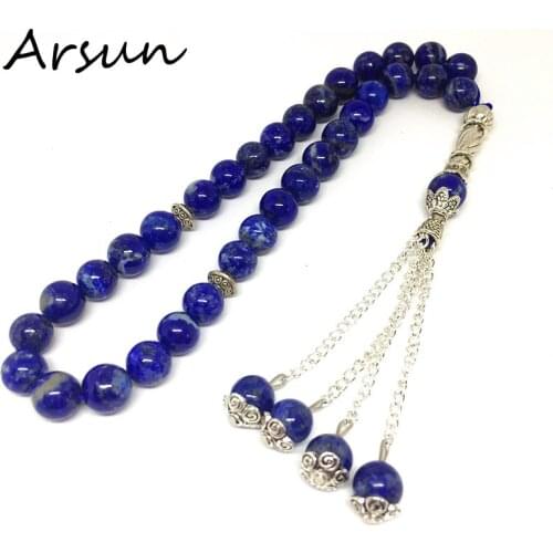 Natural 33 Afghanistan Lapis Lazuli Semi-precious Stone kehribar tesbih Prayer beads Islamic Muslim Tasbih Allah