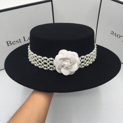 In the spring and autumn winter New England about retro wool ceiling large brim hat for women in Europe and the black hat