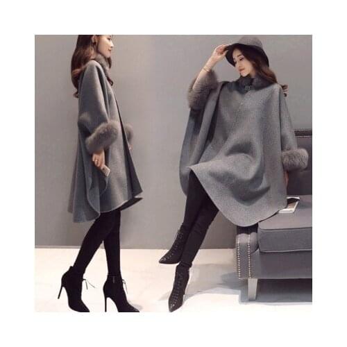 Woolen Spring Autumn Coat Women 2020 New Korean Loose Long Cloak Female Faux Fur Collar Overcoat Large Size Hot LX1565