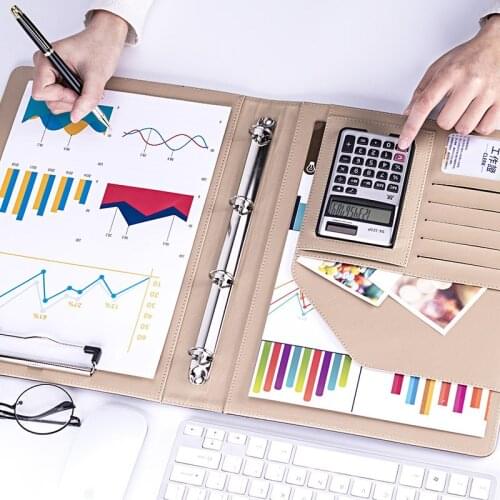 4 Ring Binder Business Spiral Padfolio A4 File Folder Notebook Business Padfolio PU Leather Business Folder (Free Lettering)