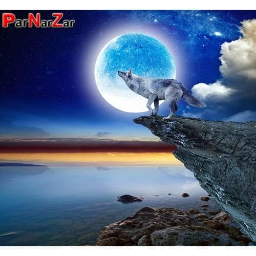 ParNarZar DIY 5D Wolf Diamond Painting Sea Moon Wolf Full Drill Kits Rhinestone Picture Art Craft for Home Wall Decor