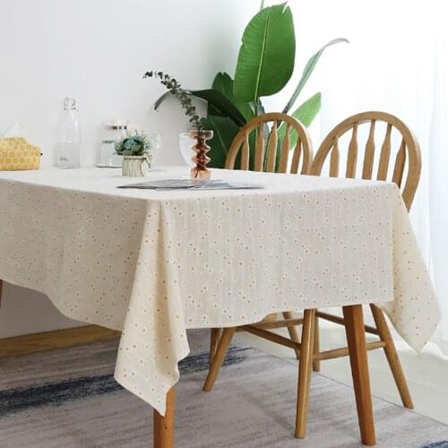 Pastoral White Tablecloth Yellow Daisy Dobby Dustproof Geometric Manteles De Mesa Rectangular Coffee Dinning Table Decoration