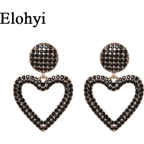 ELOHYI New Women Big Heart Rhinestone Crystal Glass Statement Earrings For Women Party Jewelry Christmas Gift Wholesale