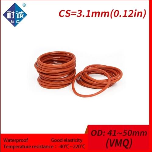 2PCS/lot Silicone rubber oring Red VMQ CS 3.1mm OD 41/42/43/45/48/50mm Gasket Silicone Oring waterproof Silica gel