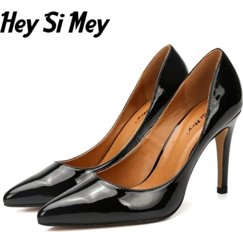 Hey Si Mey Classic Fashion Women High Heels Shoes Large Size 45 Black Red Heels Pumps Women Wedding Shoes OL Office Dress Pumps