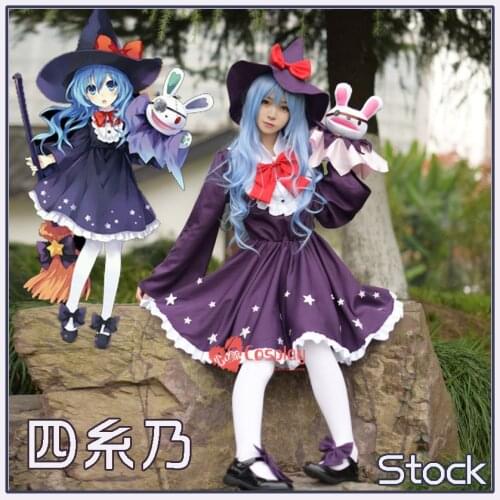 [Stock] Anime DATE A LIVE Figure Yoshino Hermit Hat+Dress+Socks Witch Cosplay Costume Halloween Suit For Women Outfit New