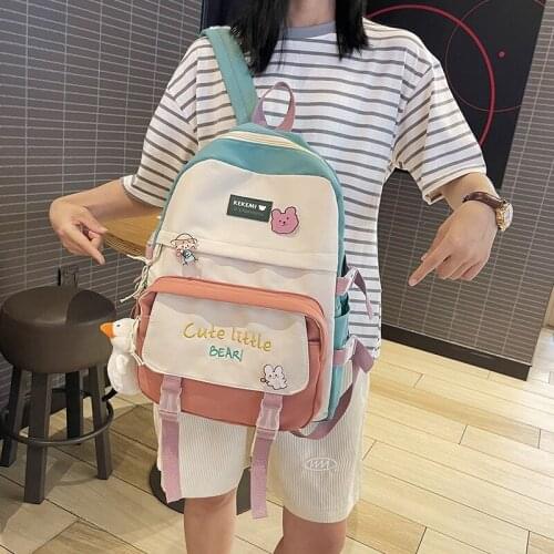 Large Capacity Waterproof Scoolbag 2021 Fashion Womens Backpack Harajuku Cute Badge Contrast Color School Bag For Girls Nylon