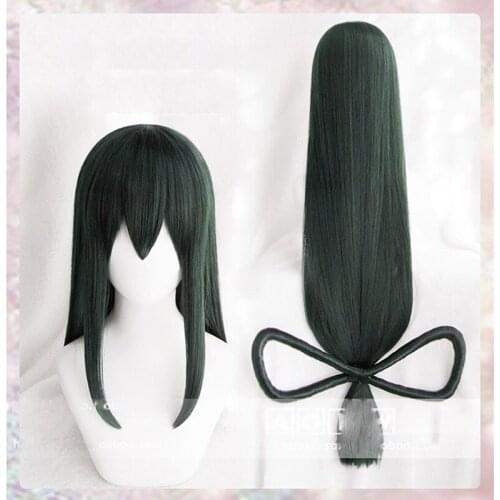 High Quality My Hero Academia Tsuyu Asui Wigs Long Dark Green Heat Resistant Synthetic Hair Perucas Cosplay Wig + Wig Cap