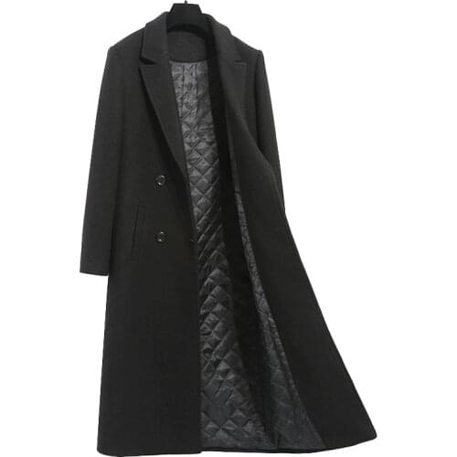 High-grade Brand Women Wool Jacket Coat Warm Thick Elegant Slim Long Overcoat Plus size Female Casual Jacket Black Caramel 4XL
