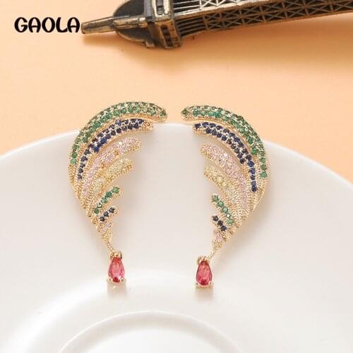 GAOLA Color Feather Senior Woman Earrings Leaf Shape Earrings Long Section Tropical Style Earrings Banquet Jewelry GLE9545
