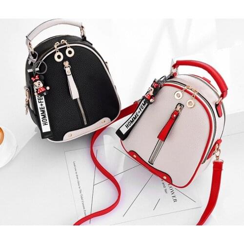 HANSOMFY Women backpack 2019 new leather school bags for teenager girls Cute zipper female preppy style small backpack X2-75