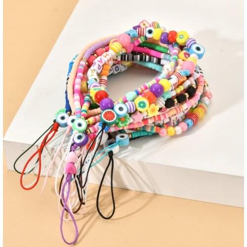 ZMZY Simple Bohemian Ethnic Bead Mobile Phone Chain LOVE Letter Soft Clay Polymer Mobile Phone Lanyard Female Anti-lost