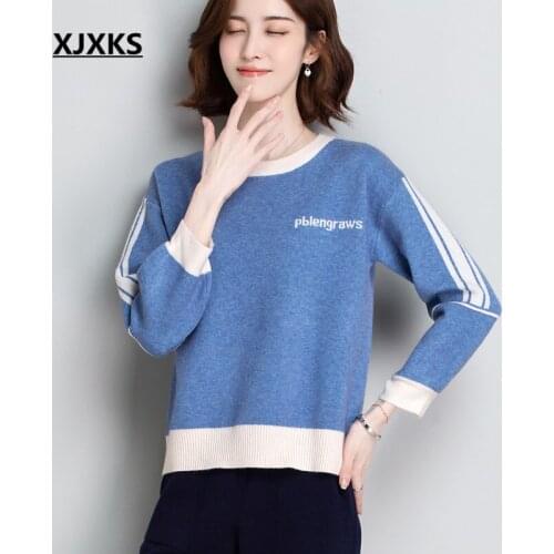 XJXKS Round neck long sleeve women autumn sweater 2020 new high quality wool knitted sweater women pullover