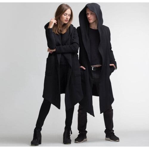 Unisex Winter Jacket Long Section of The Hooded Cloak Cape Cardigan Hoodie Jacket Women Men Black Coat manteau femme hiver