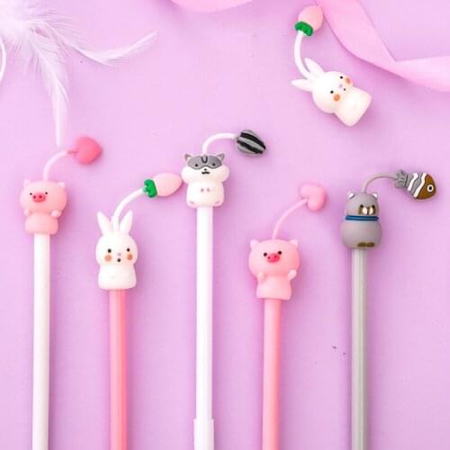 1pc Kawaii Cartoon cute silicone painting office black 0.5mm gel pen for Writing Students'' gift prize School Office Supplies