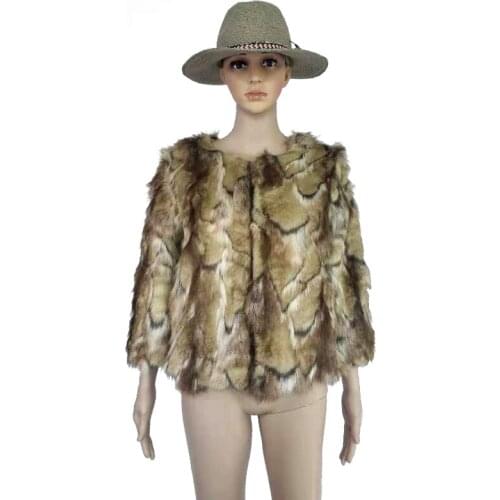 2019 Autumn Winter Snake Print 3/4 Sleeve Crop Slim Faux Mink Fur Coat Women Luxury Fake Fur Jackets Female Plus Size