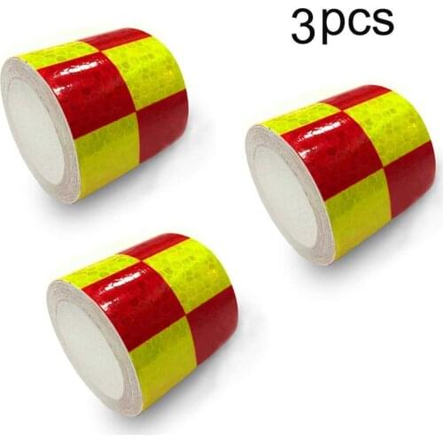 Reflective Hazard Tape checkered reflective tape Caution Warning Tape Red Fluorescent Green Square Types 5cm*5m 3 PCS