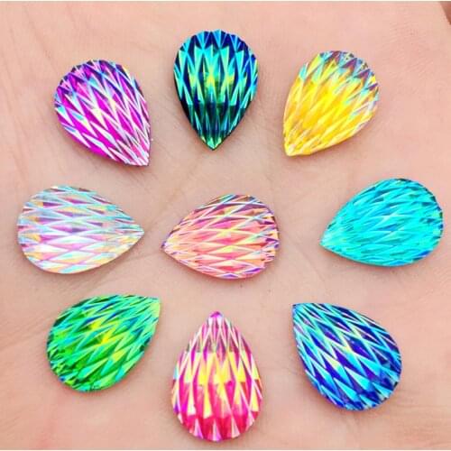 60pcs 10*14mm Water Drop Shiny Rhinestone Flatback Phoenix down Cabochon Art Supply DIY Scrapbooking Phone/Wedding -B09