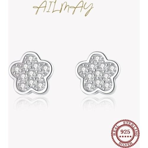 Ailmay Shiny Zircon Flower Lovely Earring High Quality Real 925 Sterling Silver for Women Fashion Ear Pin Fine Jewelry