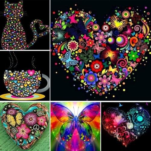 Diy 5D Diamond Painting Color Heart Butterfly Cross Stitch Kit Full Square Drill Embroidery Mosaic Rhinestones Art Picture Decor