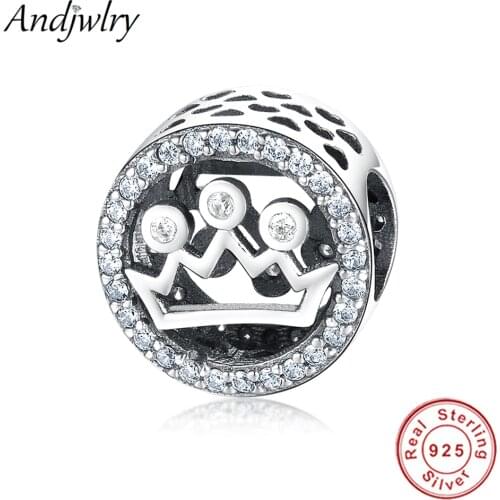 Authentic 925 Sterling Silver Fits Original Pandora Charm Bracelet Bead Princess Crown Charms Beads With Clear CZ DIY Jewelry