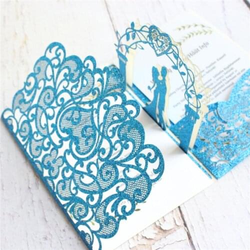 Glittery 3D cards invitations marriage wedding floral laser cut pocket fold party invites multi colors personalized printing