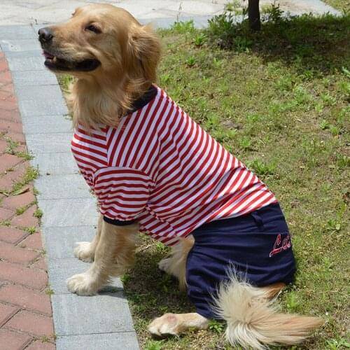 Big dog clothes striped big dog one-piece four-legged pants stretch and comfortable full coverage big dog clothes dog jacket