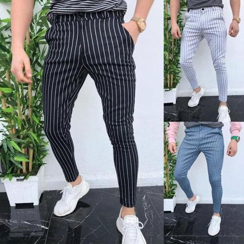Striped Pencil Pants Men Fashion Slim Streetwear Classic Casual Trouser Korean Clothing Male Clothes 2021 Dropshipping